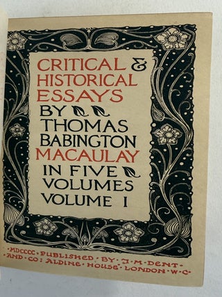 Critical and historical essays by Thomas Babington Macaulay in five volumes