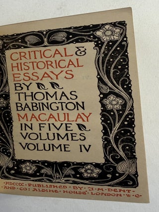 Critical and historical essays by Thomas Babington Macaulay in five volumes
