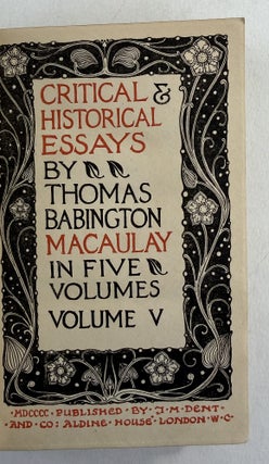 Critical and historical essays by Thomas Babington Macaulay in five volumes