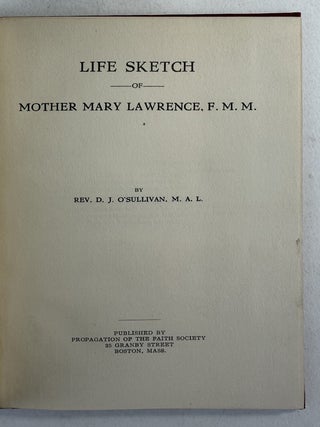 Life sketch of Mother Mary Lawrence, F.M.M.