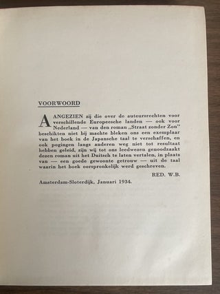 Straat Zonder Zon: Japansche Arbeidersroman, uit het Duitsch Vertaald [= Street Without Sun: A Japanese Workers' Novel, translated from the German]