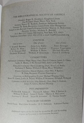 Bibliographical Society of America, The: list of members